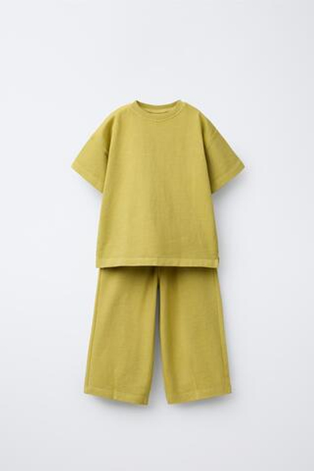 ZARA КОМПЛЕКТ ИЗ ОДНОТОННОЙ ФУТБОЛКИ И БРЮК WIDE LEG, ОЛИВКОВЫЙ