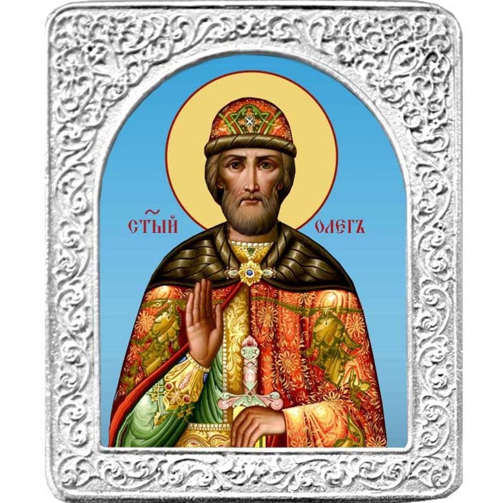 Святой Олег. Маленькая икона в серебряной раме.