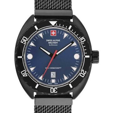 С браслетом Мужские наручные часы с черным браслетом Swiss Alpine Military 7066.1175 turtle mens 44mm 10ATM