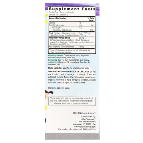 Nature's Answer, детская формула с бузиной, 4000 мг, 120 мл (4 жидких унции)