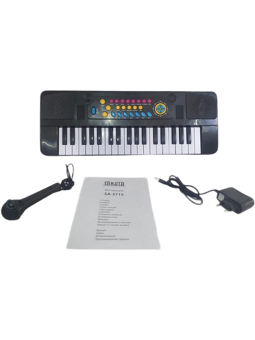Синтезатор "SONATA" с микрофоном,37 клав, 8 тембр, 7 ритмов, 22 демо мелодии, 4 вида ударных