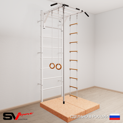 Шведская стенка Sv Sport усиленная 6214 (Турник рукоход/Канат/Кольца/Лестница/Мат 1м)