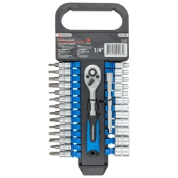 Набор головок и бит с трещоткой 28пр. 1/4''(4-14мм, Torx:T10-T30, Hex:3-6мм,SL:4,5.5,7мм, PH1,2),в пластиковом держателе Forsage F-027-5 MSA