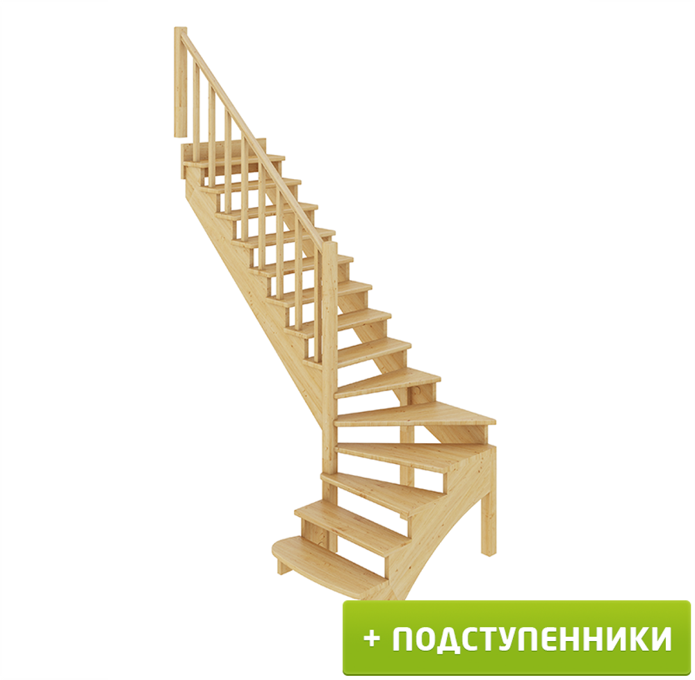 Лестница на второй этаж К-001м/1 Левая c подступенками под покраску