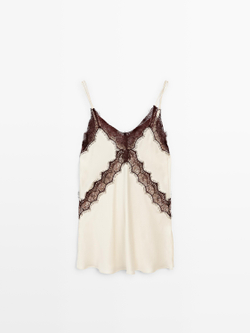 Massimo Dutti Длинный топ из 100% шелка - STUDIO, натуральный/кремовый