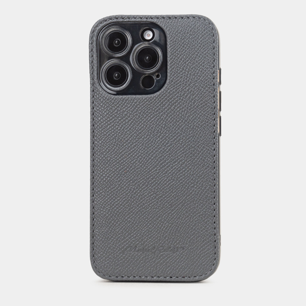 Чехол для iPhone 16 Pro из кожи сафьяно, серого цвета