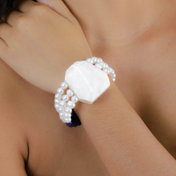 Браслет Nature Bijoux, Pacifique, стрейч, с перламутром,  жемчугом и лазуритом, NB26.1-13-44540 (бел