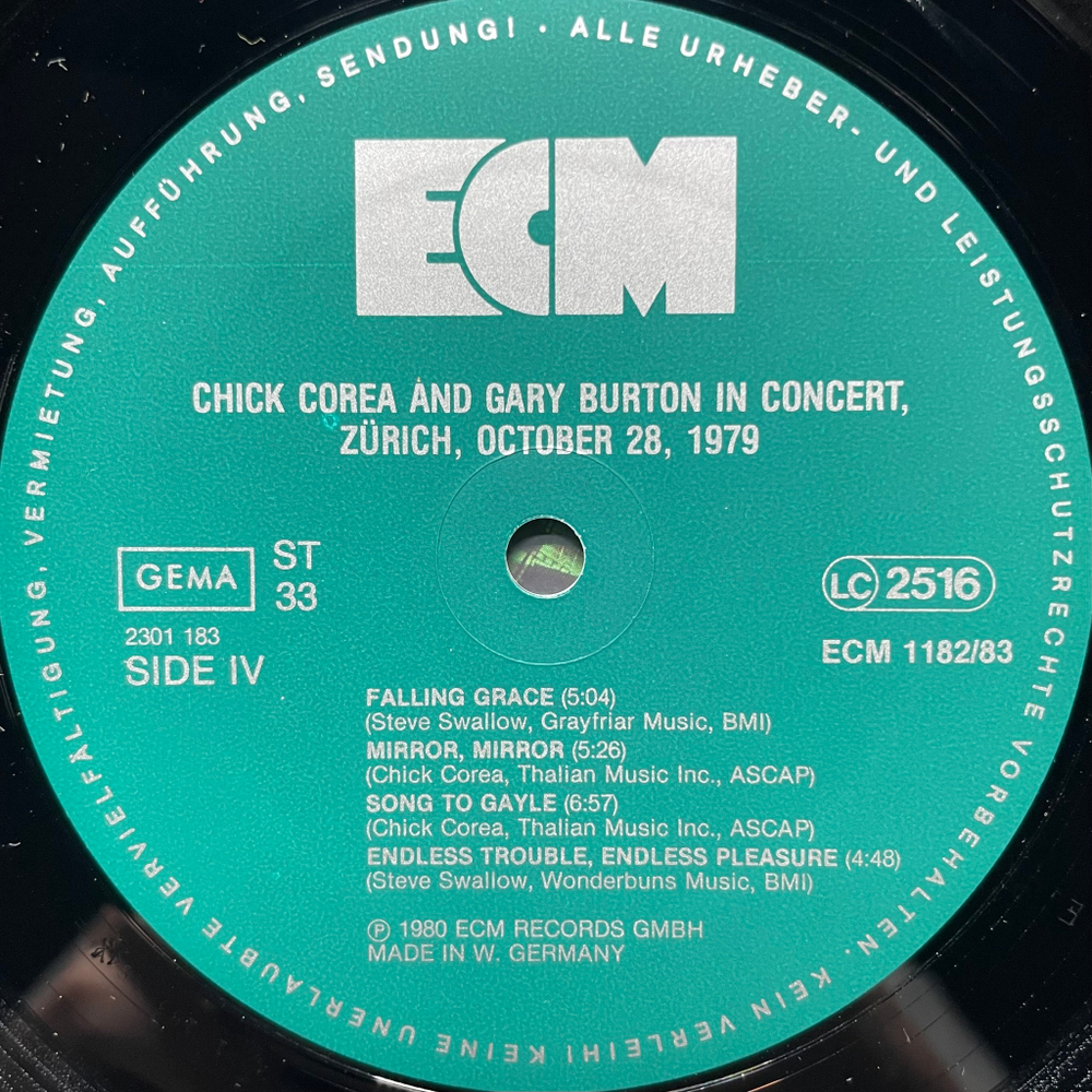 Chick Corea And Gary Burton ‎– In Concert, Zürich, October 28, 1979 2LP (Германия 1980г.) ECM