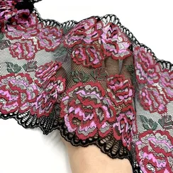 Кружево эластичное черное/цветы 18 см, Италия