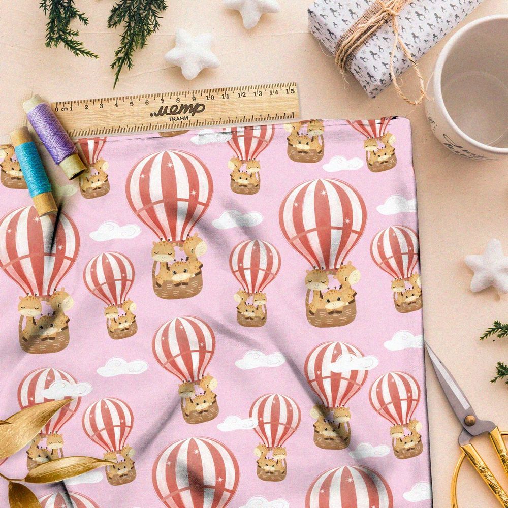 Ткань премиум шифон воздушные шары на розовом