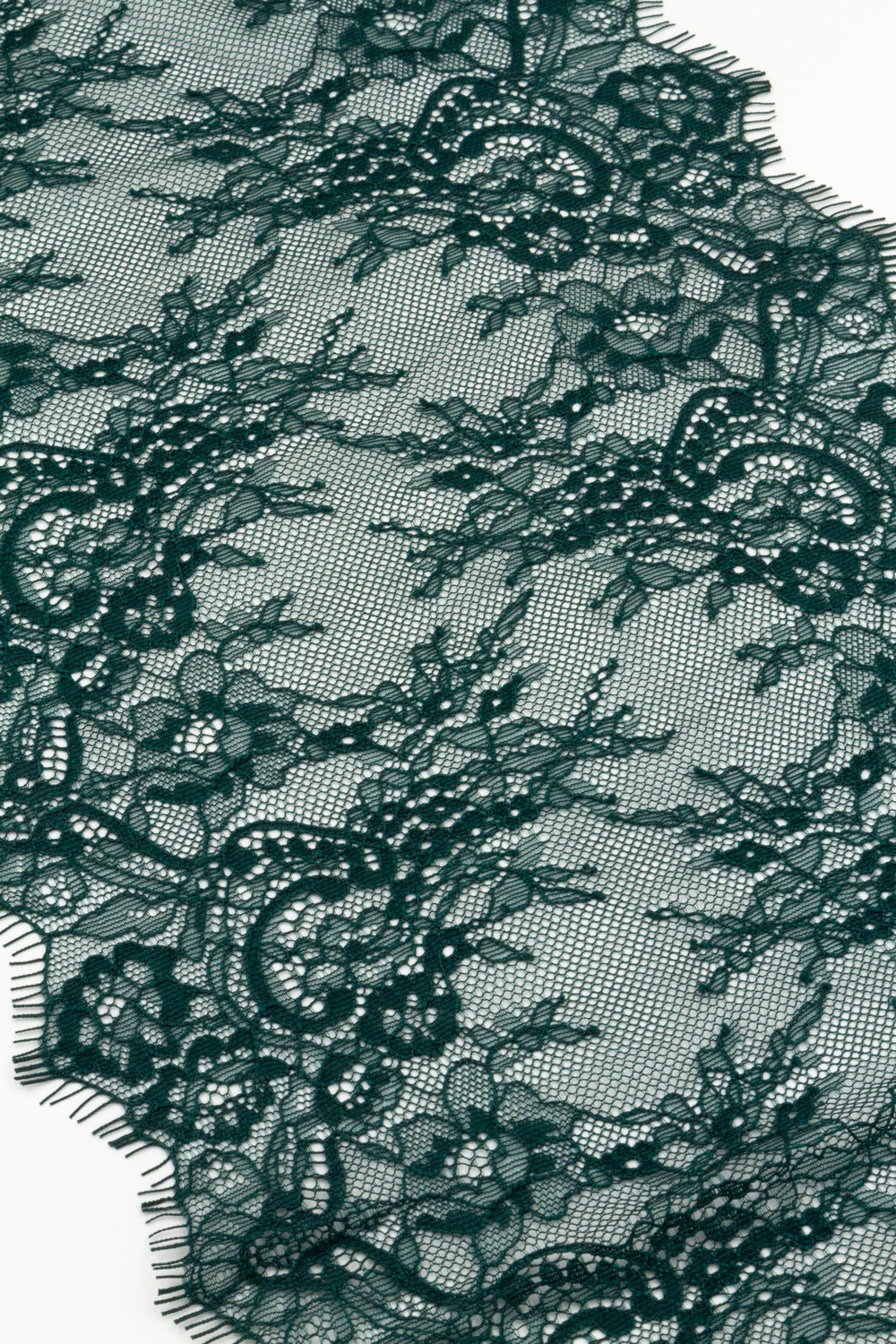 Кружево шантильи темно-зеленое неэластичное ширина 23 см ОТРЕЗ 1 м