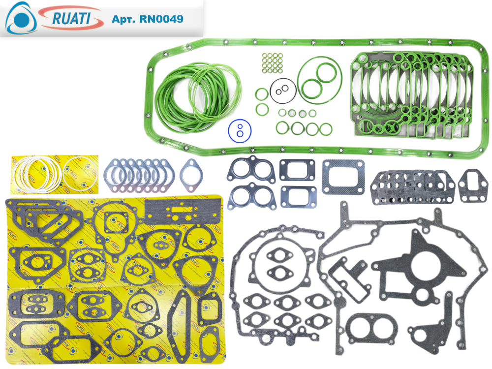 Комплект прокладок двигателя КАМАЗ ЕВРО-4, 5 Эконом без клапанной (52 наим. / 146 шт.: прокладки паронит+ кольца+ силикон/ 740.70-1002000-Э/ клапанная отдельно)  "RUATI"