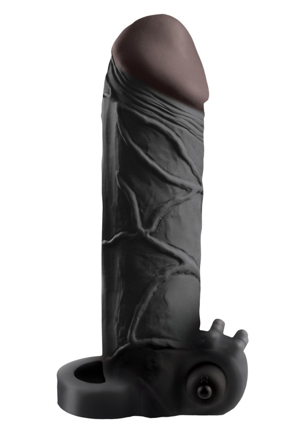 Чёрная вибронасадка с кольцом Vibrating Real Feel 2 Extension - 16 см. (Цвет: черный)