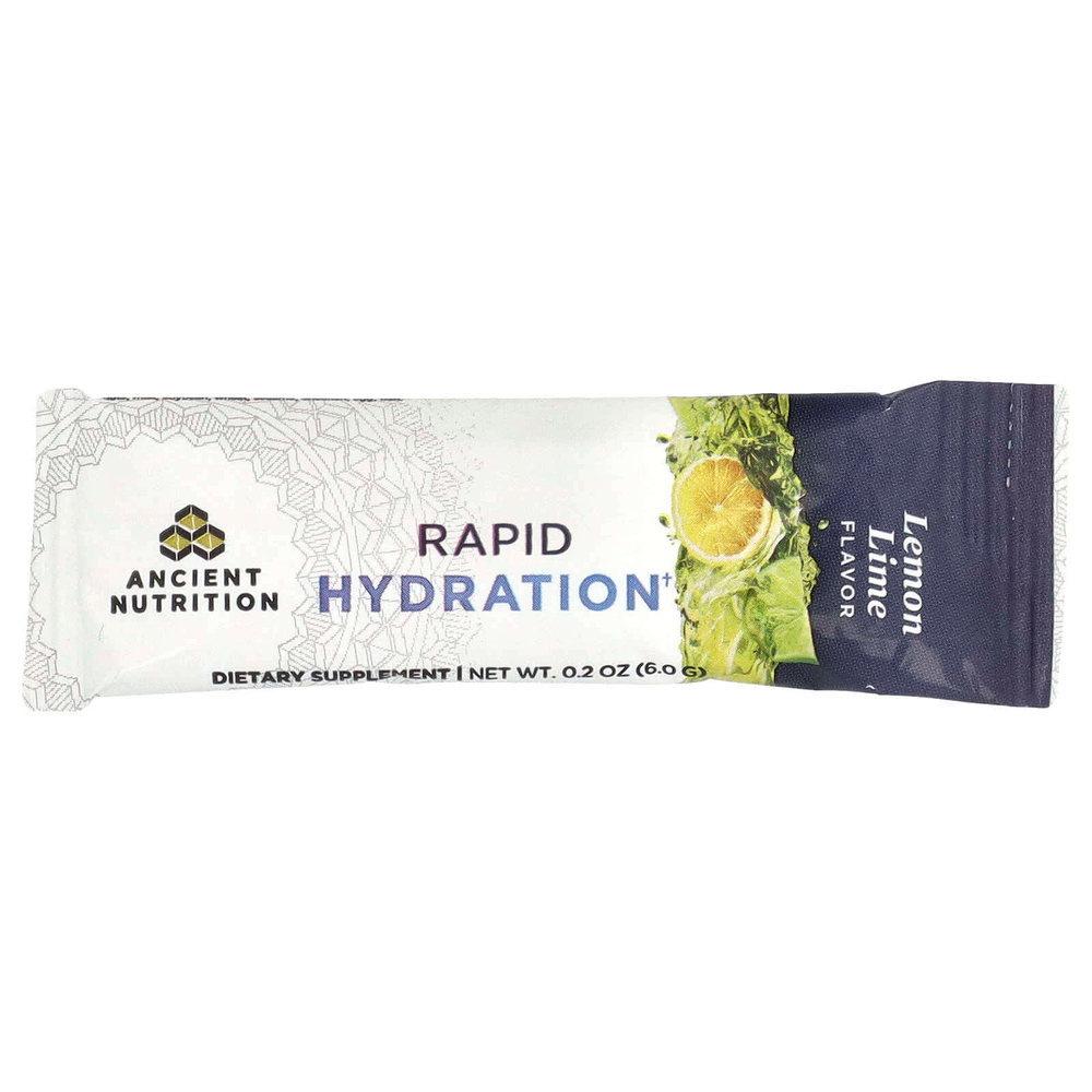 Ancient Nutrition, Rapid Hydration, лимон и лайм, 15 упаковок в виде стиков, по 6 г (0,2 унции)
