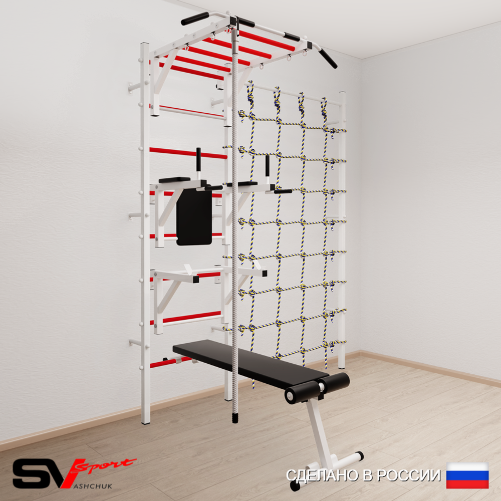 Шведская стенка Sv Sport усиленная 6600 (Турник рукоход/Брусья/Стойка/Скамья/Канат/Канатный лаз)