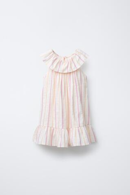 ZARA ПЛАТЬЕ В ПОЛОСКУ С БЛЕСКОМ, ЭКРЮ