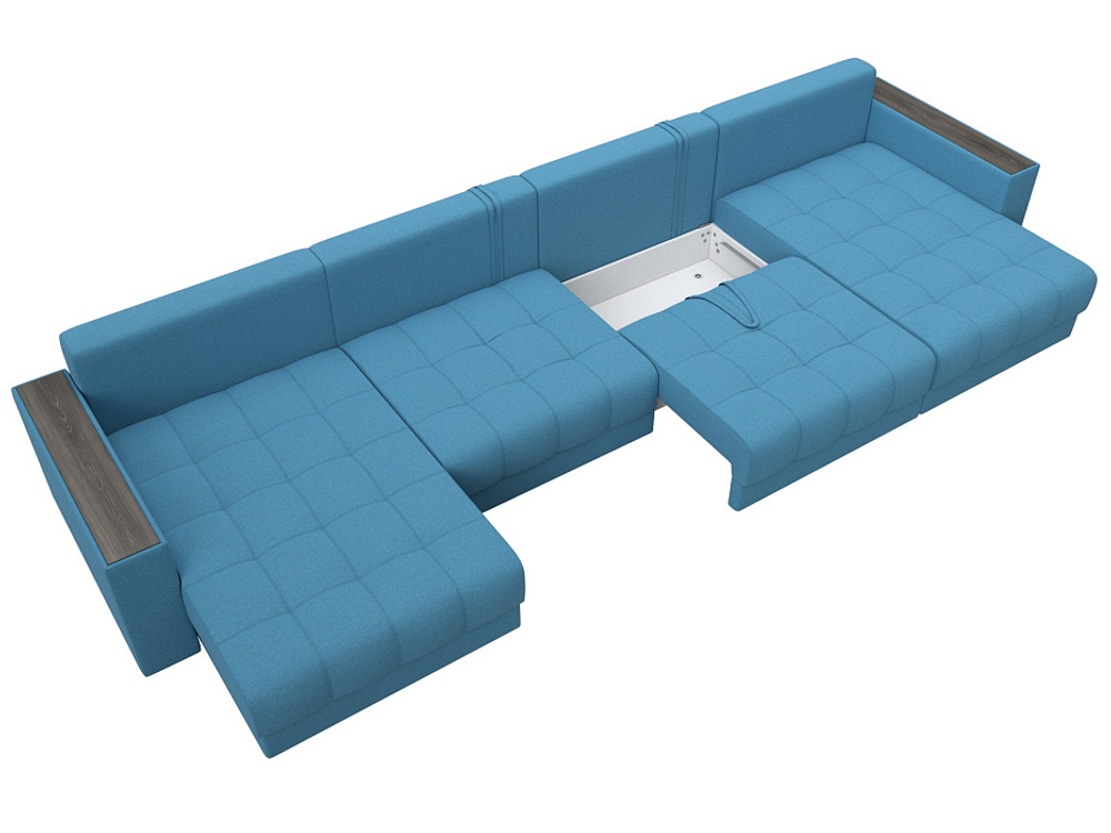 Диван П-образный с декором Лига-049 НПБ Лонг, Амур 10 РОГОЖКА голубой