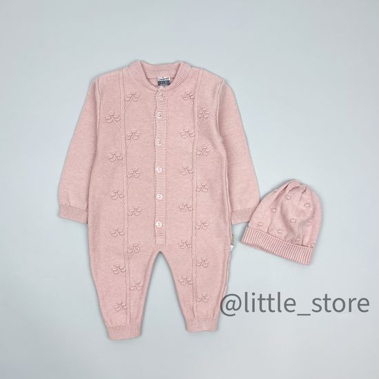 Комбинезон вязаный с шапочкой "Нежность", пудра