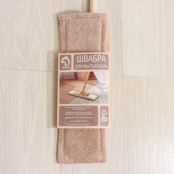 Швабра для мытья пола плоская Доляна, насадка микрофибра 42×12 см, 50 гр, металлическая ручка 119 см, цвет МИКС