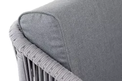 "Канны" кресло плетеное из роупа, каркас алюминий белый муар, роуп светло-серый круглый, ткань серая 017