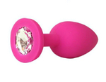 Маленькая розовая пробка с прозрачным кристаллом ONJOY Silicone Collection (Цвет: розовый с прозрачным)