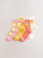 Носки хлопковые для девочки Next AT4-456, 4 шт., Розовый, Желтый, Белый