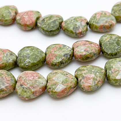 Унакит бусины, сердце с огранкой, размер около 15 мм, цена за 1 шт