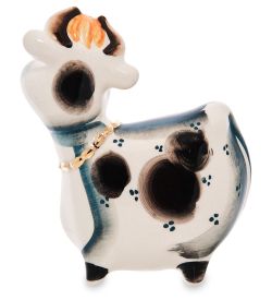 ГЛ- 657 Фигурка «Корова с колокольчиком» цв. золото (Гжельский фарфор)