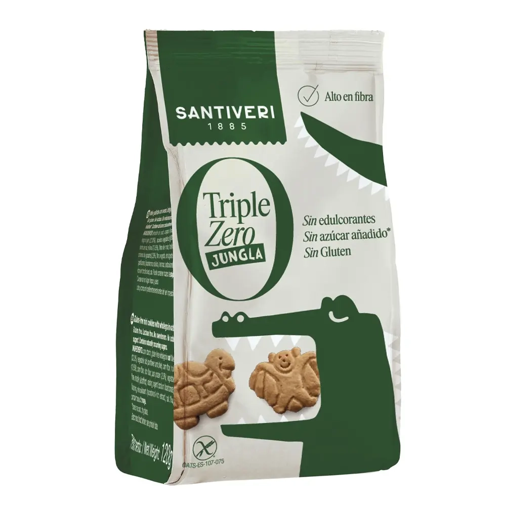 Печенье "Джунгли" Triple Zero цельнозерновое овсяное без сахара, без глютена Santiveri, 120 г