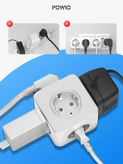 Тройник для розетки POWIO, 5 гнезд, 4000В, 16А, разветвитель электрический, защитные шторки, белый