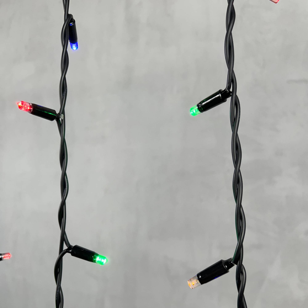 Светодиодная бахрома с колпачком 3,2*0,9 м., 168 разноцветных LED ламп, каучуковый черный провод, LTC (LL168-1-2M)