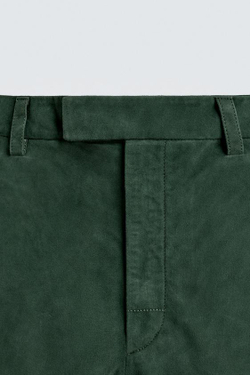 ZARA ШОРТЫ-БЕРМУДЫ ИЗ ЗАМШЕВОЙ КОЖИ RELAXED FIT, ЗЕЛЕНЫЙ