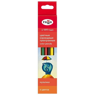 Карандаши 6цв. "Мультики" трехгранные, заточен. европодвес (Гамма)