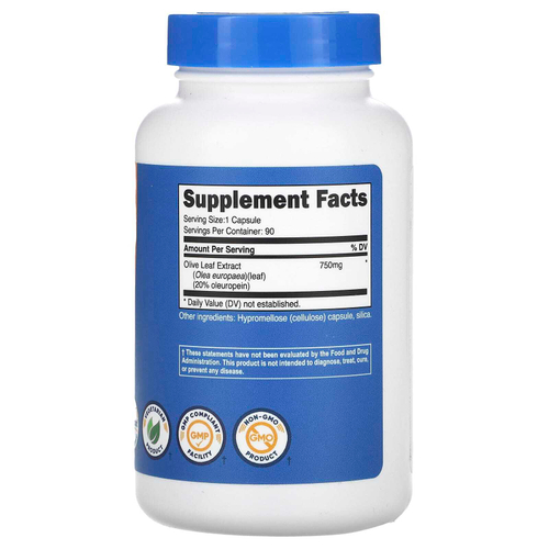 Nutricost, экстракт листьев оливкового дерева, 750 мг, 90 капсул