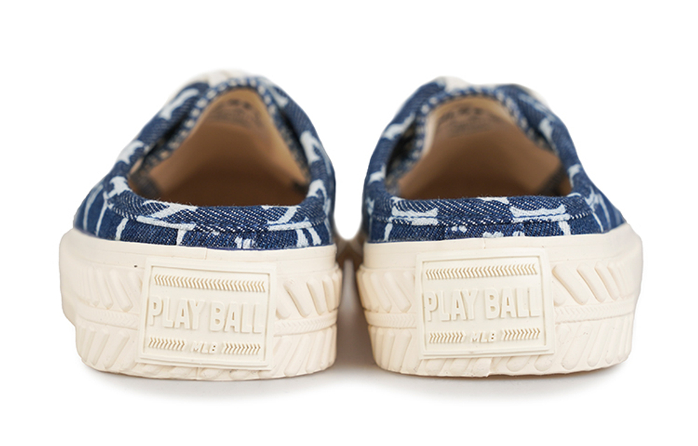 MLB Playball Mule Mono Denim semi-drag non-slip wear-resistant low-top canvas shoes men and women with the same denim dark blue