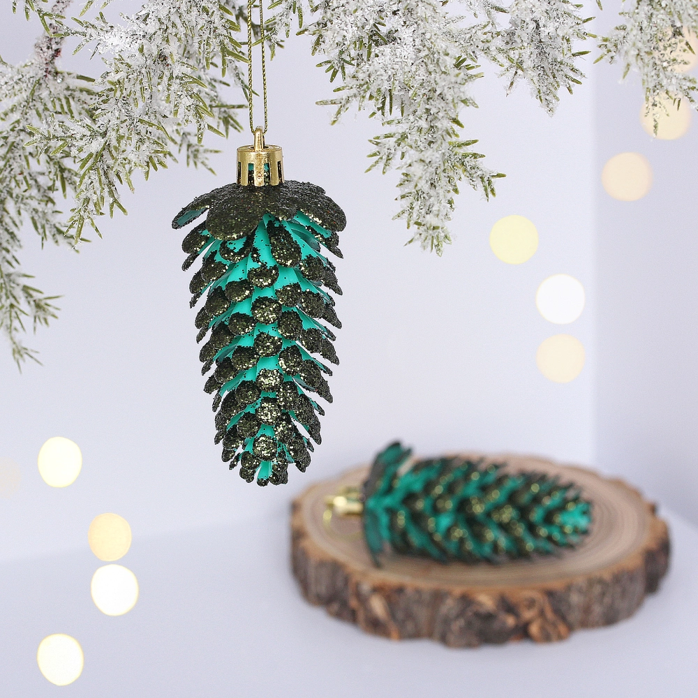Ёлочные игрушки «Таинственное очарование» Шишки блестящие 9 см (набор 2 шт), изумруд