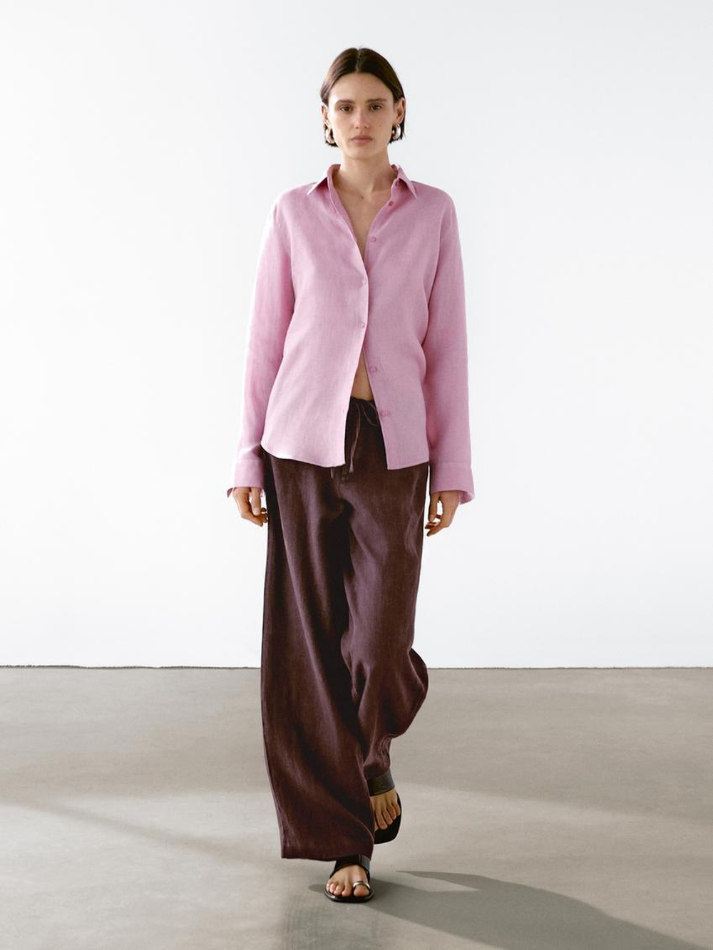 Massimo Dutti Рубашка из струящегося 100% льна, розовый