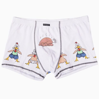 Мужские трусы-боксеры с принтом в виде ощипанных курочек (Размер: XL) (Цвет: разноцветный)