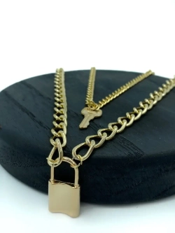 Крупная широкая двойная цепочка с подвесками Ключик и Замок