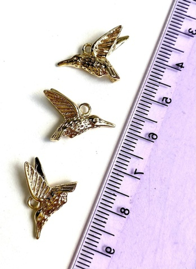 9726-з Подвеска «Птичка Колибри», 13*20мм, позолота