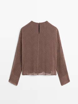 Massimo Dutti Блуза из струящейся ткани с геометрическим принтом, бургунди