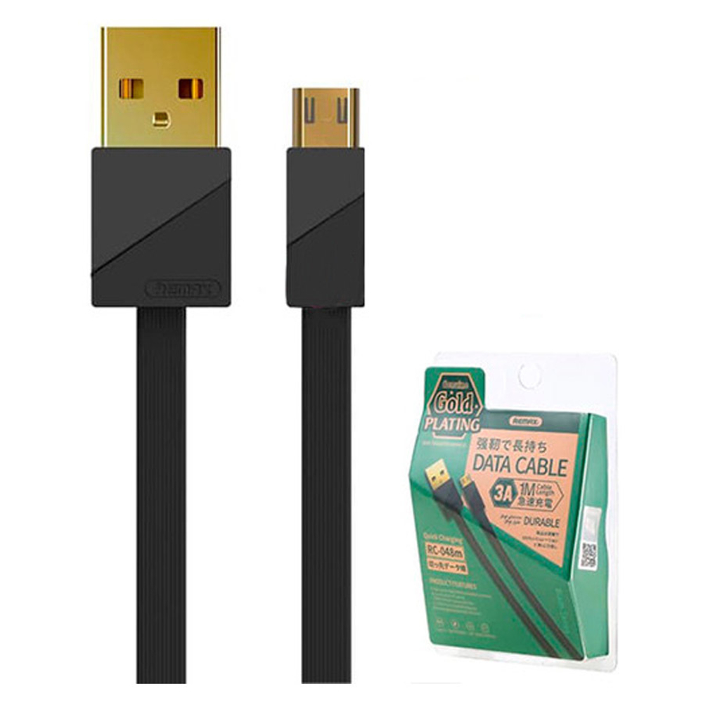 Кабель USB - MicroUSB Remax RC-048m (3A, плоский) Черный