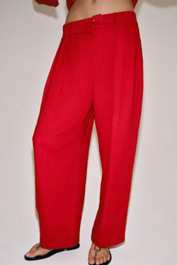 ZARA БРЮКИ ИЗ ЛЬНА СО СКЛАДКАМИ — ZW COLLECTION, КРАСНЫЙ
