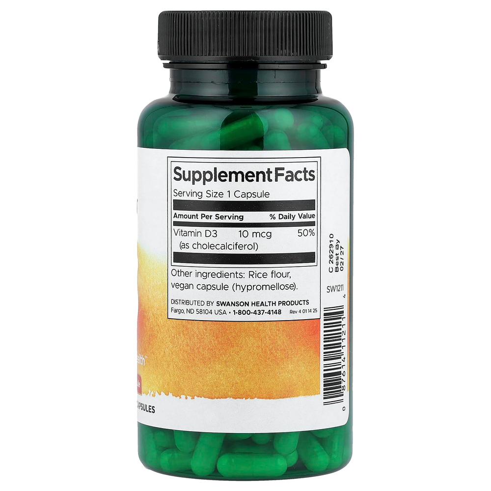 Swanson, Витамин D3, 400 МЕ (10 мкг), 250 капсул
