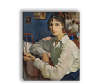 "Автопортрет с кистью", Серебрякова З. Е. картина для интерьера (репродукция)