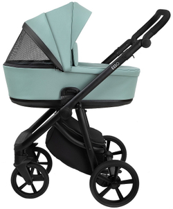 Детская коляска Roan Esso 2025 Кожа 3 в 1 с автокреслом Tutis Elo Black ESSK/214/1 Misti Mint/Grey/руч.Черный