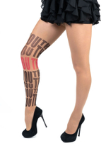 Колготки с красно-черным буквенным принтом на правой ножке (Размер: S-M-L) (Цвет: бежевый)