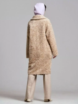 Шуба женская из шерсти мериноса чебурашка тедди, светло-бежевая, SilverFox