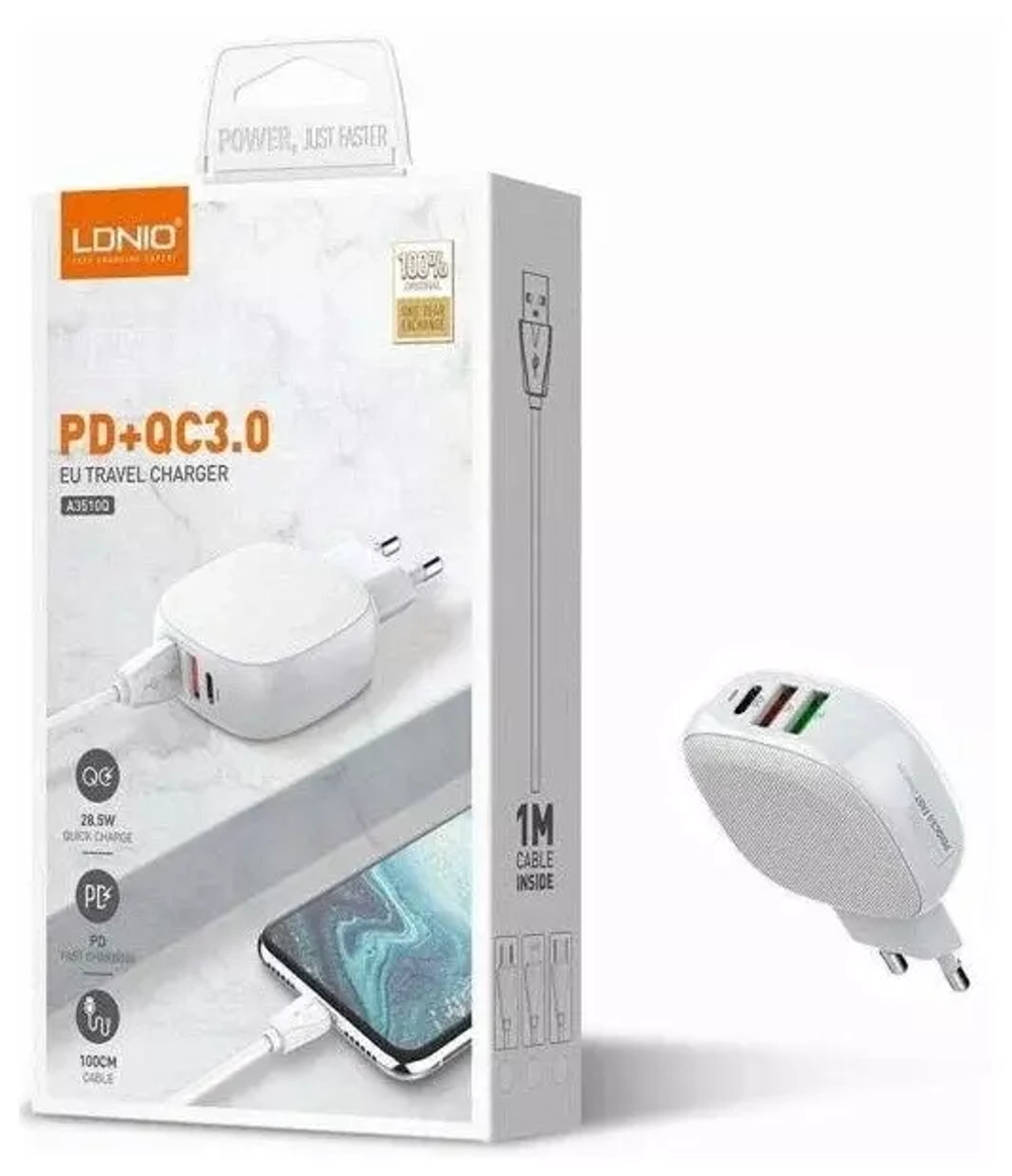 СЗУ 32W/PD с кабелем lightning 2USB A3510Q LDNIO