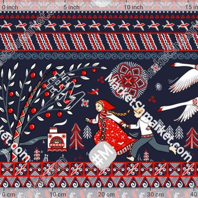 Гуси-лебеди в стиле мезенской росписи by Irina Skaska 162 DPI